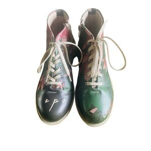 DoGoBoots Women's Floral Print Ankle Boots Side Zip‎ Lace Up EU 42 US 10